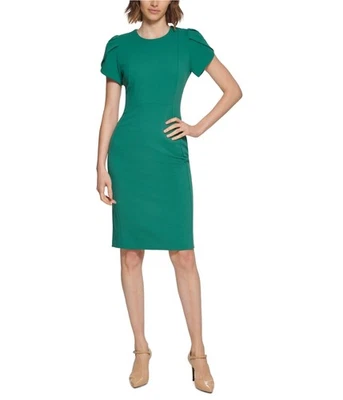 Calvin Klein Womens Tulip Sleeve Sheath Dress, green, Petite, 0P - Image 1 of 2