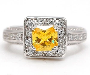 2CT Treated Yellow Sapphire & Topaz 925 Sterling Silver Ring Sz 9 I2-5 - Picture 1 of 4