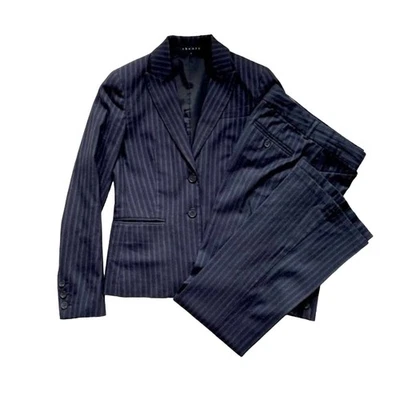 Theory Pinstripe Wool Cotton Blend Suit Set Women Size XS - Image 1 of 4