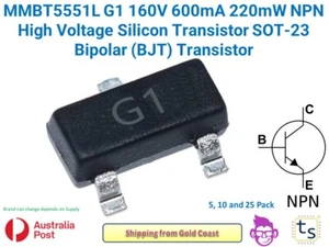 MMBT5551L G1 160V 600mA 220mW NPN High Voltage Silicon Transistor SMD SOT-23 - Picture 1 of 5