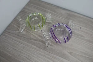 Party Lite Teelichthalter Glas Bonbonform Lila & Grün - Bild 1 von 11