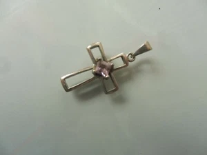 Belle, vieux Pendentif, Croix, 925 Argent Avec Meulé , Rose Pierre - Picture 1 of 3