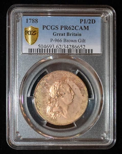 PCGS PR62 1788 Great Britain George III. Proof Pattern ½ Half Penny Rare - Picture 1 of 2