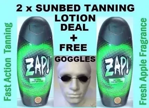 2 x Power Tan ZAP APPLE Sunbed Tanning Accelerator Lotion Cream + Free Goggles - Picture 1 of 1