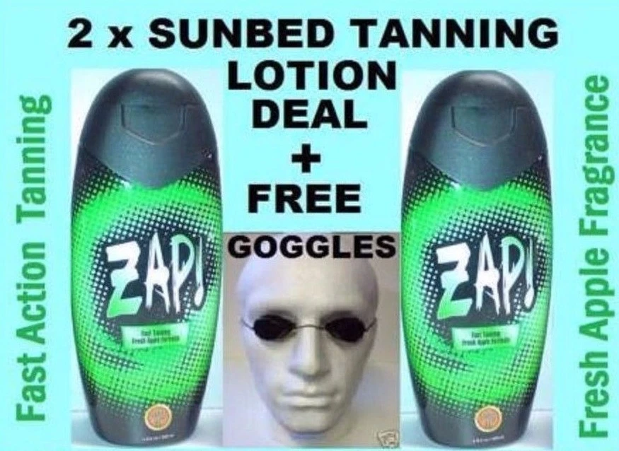 2 x Power Tan ZAP APPLE Sunbed Tanning Accelerator Lotion Cream + Free Goggles - Image 1 of 1