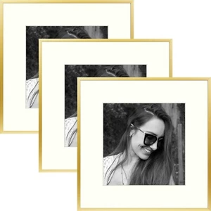Confezione 3 Cornici Portafoto Oro 12x12 Alluminio Metallo Per Quadri 8x8 Con Tappetino Avorio - Foto 1 di 7