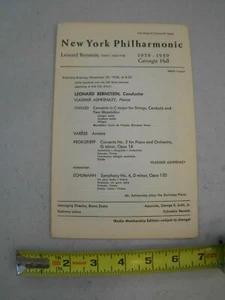 RARE NOV 29 1958 ASHKENAZY NY NEW YORK PHILHARMONIC PROGRAM LEONARD BERNSTEIN - Picture 1 of 4