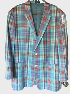 Size 48L Mens Saddlebred multiicolored Plaid Suit SANSABELT GOLF pants 40W x 32L - Picture 1 of 7