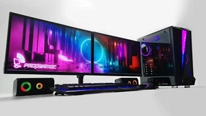 Gaming PC bundle dual monitor  i5 4th Gen 240 SSD 1TB 16GB Ram RTX 3050 Wi-fi - Picture 1 of 6