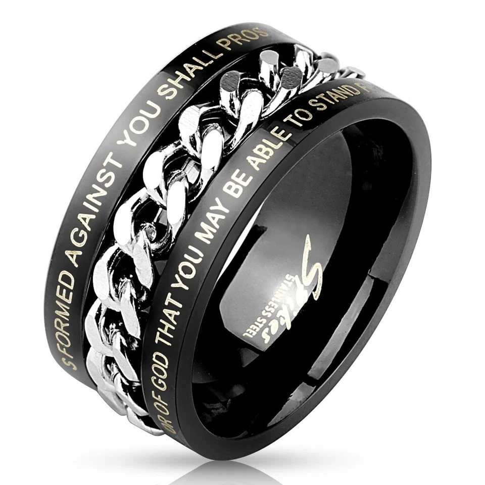 Stainless Steel Black Isaiah 54:17/Ephesians 6:11 Band Ring Spinner Armor of God - Image 1 of 1