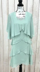SL Fashions Dress Size 8 Sage Green Chiffon Tulip Tier Jacket Beaded Neck - Picture 1 of 14