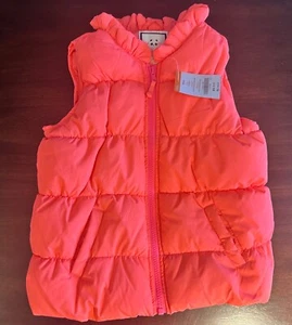 Gymboree Water Resistant Puffer Vest Neon Pink Orange NWT Size 5/6 - Picture 1 of 4