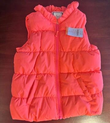 Gymboree Water Resistant Puffer Vest Neon Pink Orange NWT Size 5/6 - Image 1 of 4