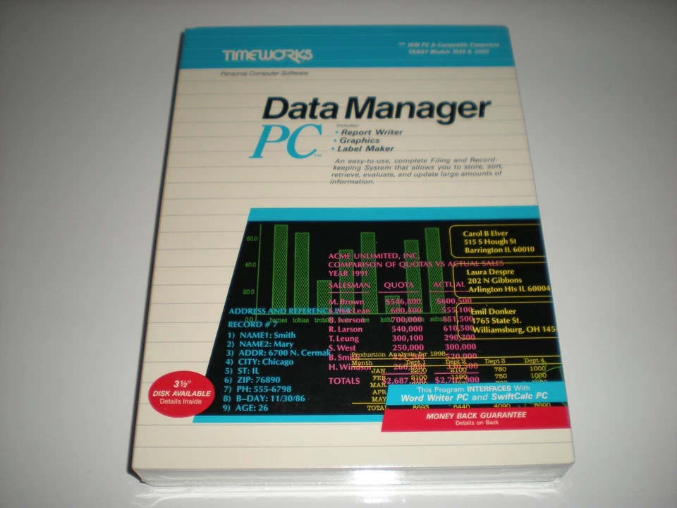 Timeworks Data Manager PC Dos Database 3.0"