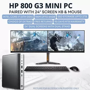HP EliteDesk 800 G3 Mini PC Core i7-6100 32GB RAM 480SSD Dual Screens Dual Stand - Afbeelding 1 van 6
