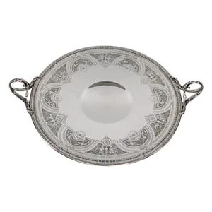 Vtg Meriden SP Co 779 Silverplate Handled Serving Tray Etched Platter 10” - Picture 1 of 17