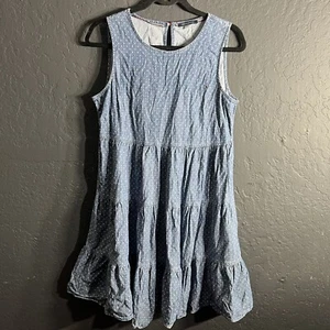 Tommy Hilfiger Dress 8 Denim Babydoll Blue White Polka Dot Sleeveless Keyhole - Picture 1 of 11
