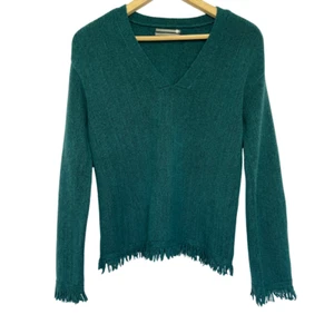 Anthropologie Wool Alpaca Blend Fringed Sweater Joy Womens Size XS Green Boho - Picture 1 of 10