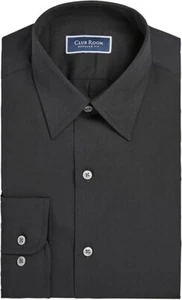 CLUB ROOM Solid Deep Black Dress Shirt Stretch Cotton Regular Fit L 16-16 1/2 - Picture 1 of 1