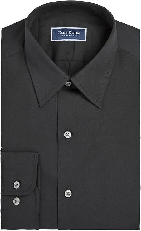 CLUB ROOM Solid Deep Black Dress Shirt Stretch Cotton Regular Fit M 15-15 1/2 - Image 1 of 1