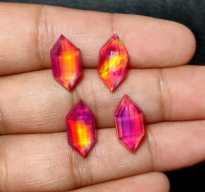 Pink Aurora Opal Doublet, Aurora Fire Opal Step Cut Hexagon Cabochon, 16x8 MM - Image 1 of 4