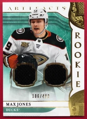 2019-20 Artifacts Max Jones RC 106/499 Materials Gold #164 Anaheim Ducks - Image 1 of 2