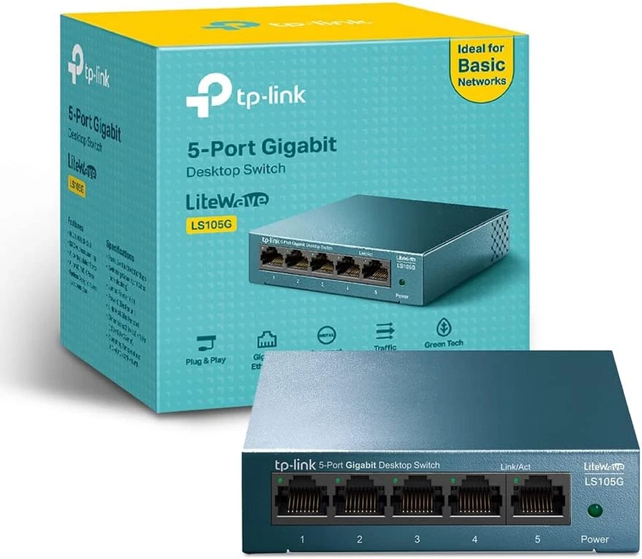 Switch Ethernet 5 Porte Gigabit Sdoppiatore Ethernet, Struttura in Metallo - Immagine 1 di 4