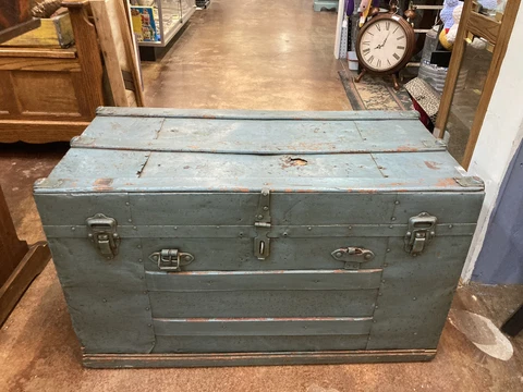 Antique Vintage Steamer Trunk Chest Locker Cover