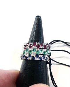 Damen Bandringe Wachtel 18 Kt Weißgold Smaragd Saphir Rubin und Diamanten - Bild 1 von 11