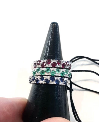 Anelli Fascia DONNA Quaglia ORO BIANCO 18 Kt Smeraldo Zaffiro Rubino e diamanti - Immagine 1 di 4
