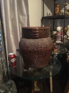 AUTHENTIC 19th CENTURY CHINESE / ASIAN WILLOW AN WOOD GRAIN BASKET PRIMITIVE - Picture 1 of 12
