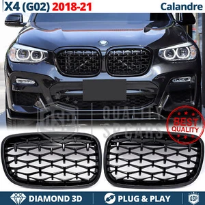 GRIGLIE Anteriori PER BMW X4 G02 18-21 Mascherine Nero Lucido Diamond Calandre - Foto 1 di 12