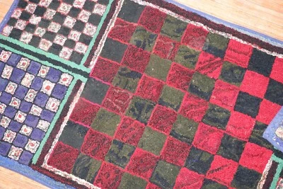 Antique American Hook Hooked Geometric Checkerboard Design Rug Size 3'x5'7'' - Изображение 1 из 4