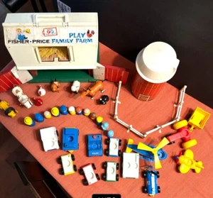 Vintage 1967 1968 Fisher-Price Family Play Farm Barn Silo cars People animal Lot - Picture 1 of 9