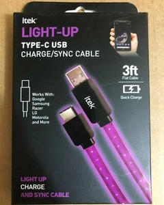 itek 3 ft. Light-Up (All Blue Hue) Charge/Sync Cable (Pick Type & Cable Color)** - Picture 1 of 8