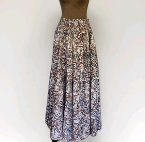 Bohemian Tribal Maxi Skirt Elastic Waist With Tie Women's Size S Pockets Brown - Picture 1 of 6
