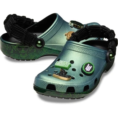 Crocs Wicked Elphaba +  6 Jibbitz Charms Green Shimmer Womens 8 ~ Mens 6 NWT - Image 1 of 4