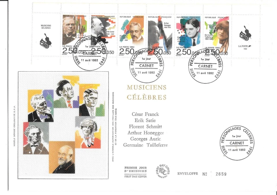 France 1992 FDC Silk GF Famous Characters Musicians YT BC 2753 - Image 1 of 1