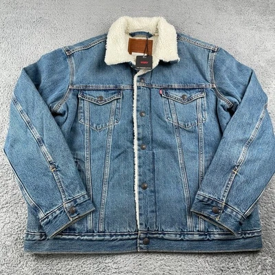 Chaqueta Levi's Premium Para Hombre XL Azul Denim Trucker Sherpa Forrada Tipo III Jean Foto 1 de 4