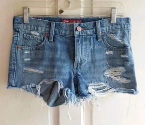 Lucky Brand Red Label Distressed Denim Jean Shorts Size 0/25 Cut Outs Ripped - Picture 1 of 6