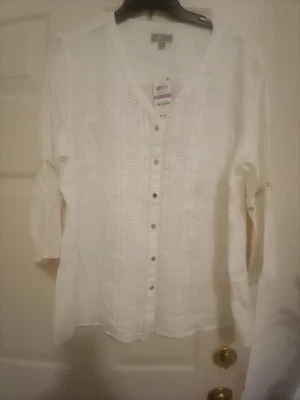 Women's JM Collection White Linen Top Size 18 - Image 1 of 4