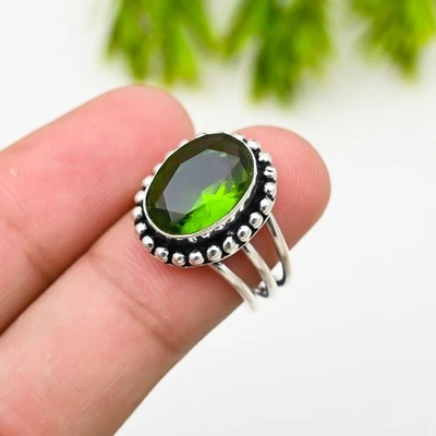 Peridot Gemstone 925 Sterling Silver Ring Handmade Jewelry Ring Gift For Love - Image 1 of 4