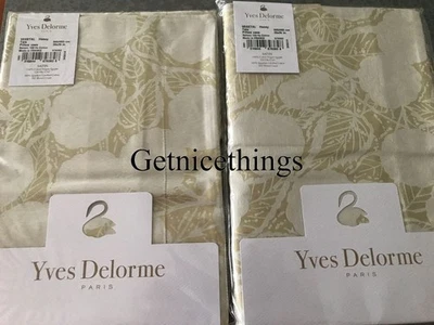 Nuevo par (2) fundas de almohada Yves Delorme Euro damasco follaje triunfo miel satén Foto 1 de 4