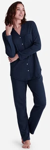 The Company Store Womens Pima Cotton Button-Down Pajama Set Size Small NAVY - Picture 1 of 5