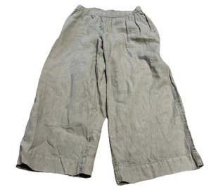 Tahari Essential Linen Green Wide Leg Pull On Capri Pants Sz  Large Womens - Picture 1 of 5