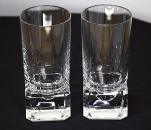 2 Villeroy & Boch High Ball Crystal Flat Glasses Atlantic Cube Base Square Mint - Picture 1 of 5