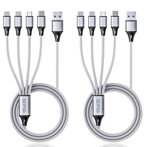 Multi Charging Cable, USB Cable 3A 4FT Nylon Braided Universal 4In1 Charger Adap - Picture 1 of 12
