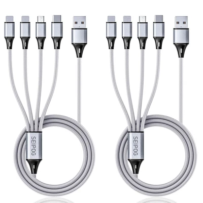 Multi Charging Cable, USB Cable 3A 4FT Nylon Braided Universal 4In1 Charger Adap - Image 1 of 4