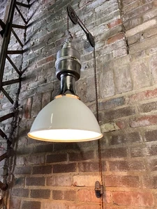 Vintage Industrial Porcelain Light "Mini-Merc" – 12” Pulley Wall Mount by D.G. - Picture 1 of 7