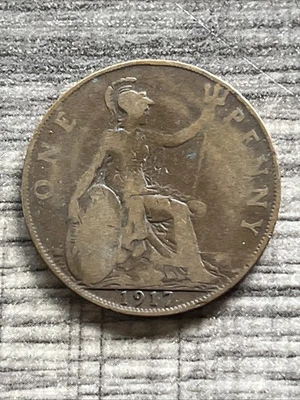 Moeda real 1917 Reino Unido Grã-Bretanha 1 centavo George V TB8086* - Imagem 1 de 2